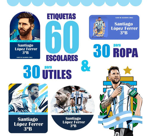 Etiquetas Escolares Personalizadas Messi Ropa Utiles