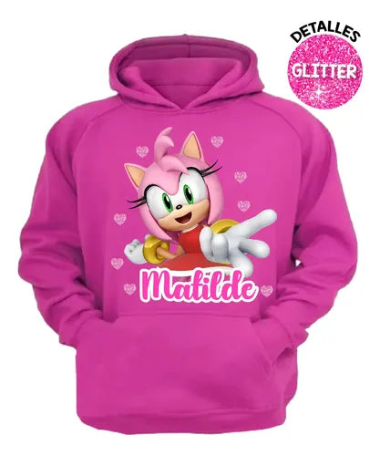 Polerón Canguro Amy Rose Sonic Niñas Personalizado Algodón