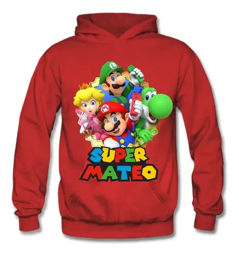 Polerón Mario Bros Amigos Niño Personalizado Algodón