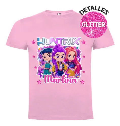 Polera Niña Falda Short Huntrix Personalizada Guerreras Kpop