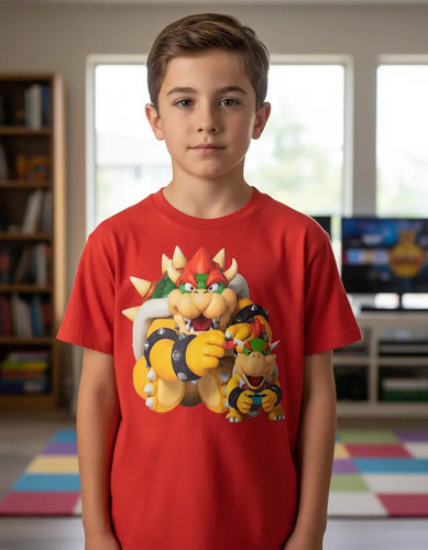 Polera Color Algodón 100% Niños Bowser E Hijo Mario