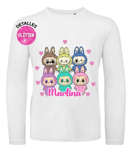 Polera Manga Larga Labubu Personalizada Niñas 100% Algodón