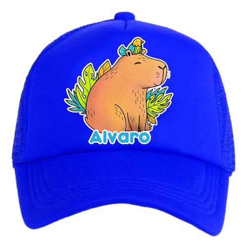 Jockey Capibara Niños Personalizado Ajustable D2 Azul Talla Niños Lisa