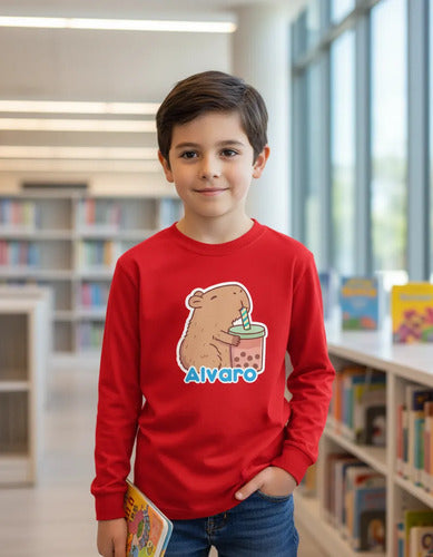 Polera Capibara Personalizada Niños Manga Larga Algodon