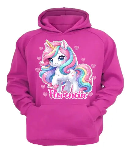 Polerón Unicornio Niñas Personalizado Algodón Detalles Glitter D1