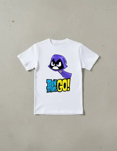 Polera Blanca Algodón 100% Niños Jovenes Titanes Raven