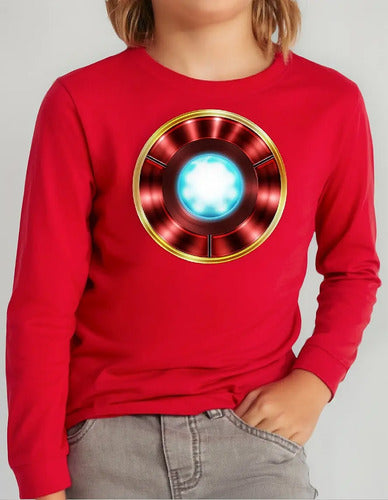 Polera Manga Larga Algodón Niños Iron Man Reactor
