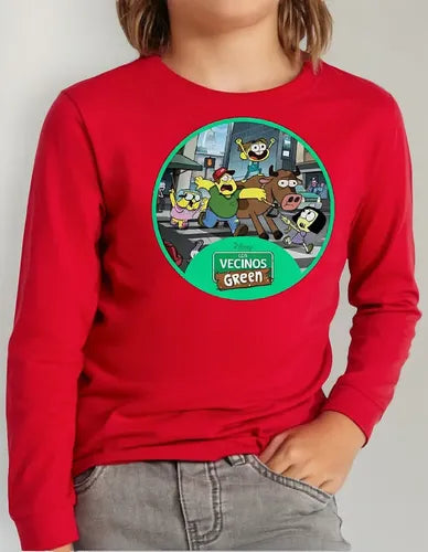 Polera Manga Larga Algodón Niños Vecinos Green