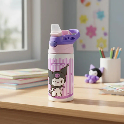 Botella Agua Colegio Kuromi Personalizada Niñas Blanco