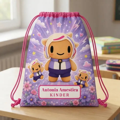 Mochila Morral Chuymine Bolsa Tela Personalizada Niñas Fucsia Estampado