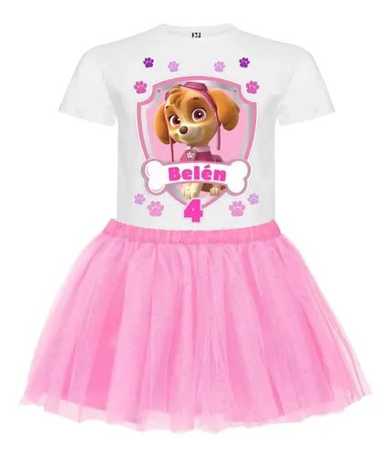 Conjunto Skye Paw Patrol Niña Polera Tutu Cumpleaños Disfraz
