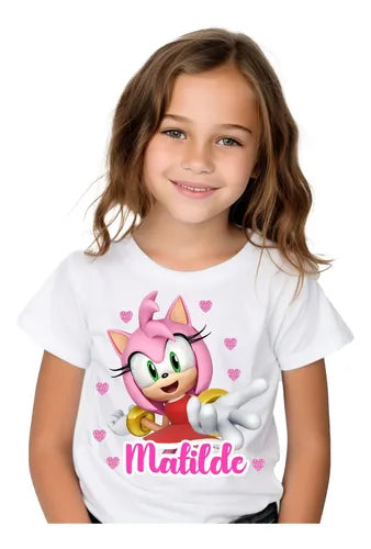 Disfraz Vestido Amy Rose Personalizado Polera + Tutú Niñas Detalles Glitter