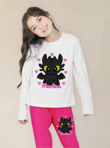 Pijama Largo Chimuelo Dragon Niñas Personalizado Algodon