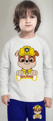 Pijama Largo Rubble Paw Patrol Algodón Niños Personalizado 1