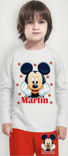 Pijama Largo Mickey Mouse 100% Algodón Personalizado Niños