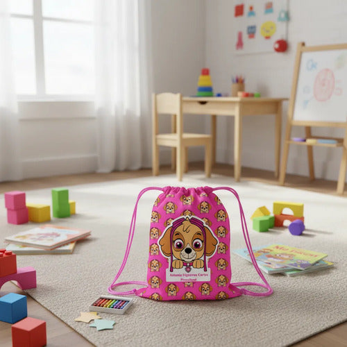 Mochila Bolsa Tela  Jardin Infantil Colegio Skye Paw Patrol Fucsia Estampado