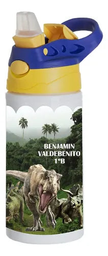 Botella Agua Colegio Jurassic Park  Personalizada Niños Blanco