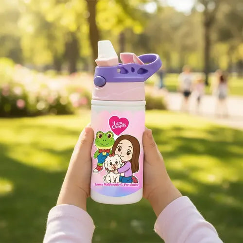 Botella Agua Colegio Lara Campos Personalizada Niñas Blanco