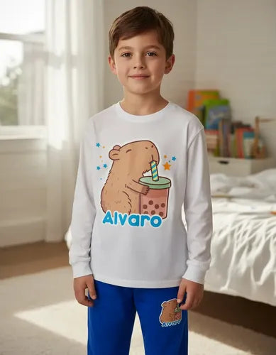 Pijama Largo Capibara Capybara Niños Personalizado Algodon