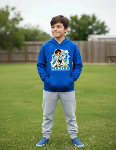 Polerón Canguro Futbol Argentina Niño Personalizado Algodon 14 Azul Futbol Argentina