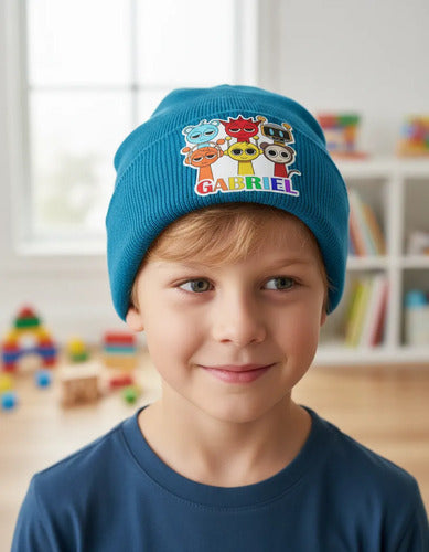 Gorro Lana Sprunki  Personalizado Niños Azul Petróleo Talla Niños Sprunki Niño