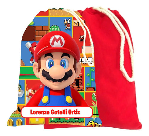Bolsa Colación Jardín Infantil Mario Bros  Personalizada Rojo