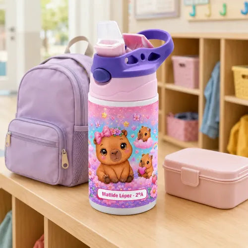 Botella Agua Colegio Capibara Baby Personalizada Niñas Rosa