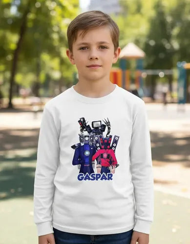 Polera Skibidi Toilet Manga Larga Personalizada Niños Algodo