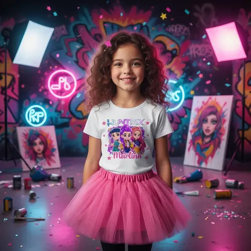 Disfraz Vestido Huntrix Demon Hunters K Pop Personalizado Polera + Tutú Niñas Detalles Glitter