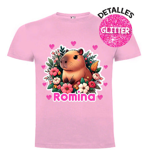 Polera Y Calza Larga Capibara Flores Conjunto Personalizado