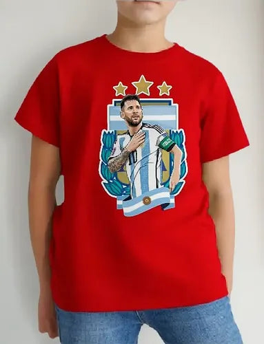 Polera Color Algodón 100% Niños Messi Argentina Campeón