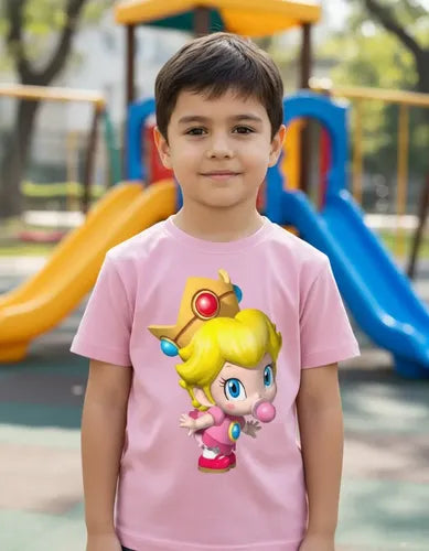 Polera Color Algodón 100% Niños Princesa Peach Mini