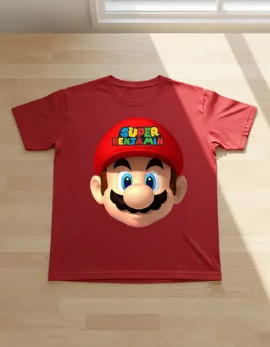 Polera Mario Bros Cara Personalizada Algodón 100% Niño