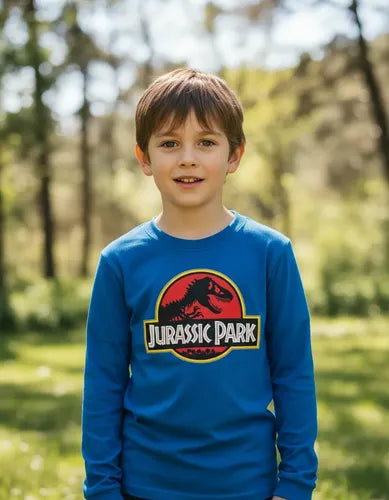 Polera Manga Larga Algodón Niños Jurassic Park Dinosaurios