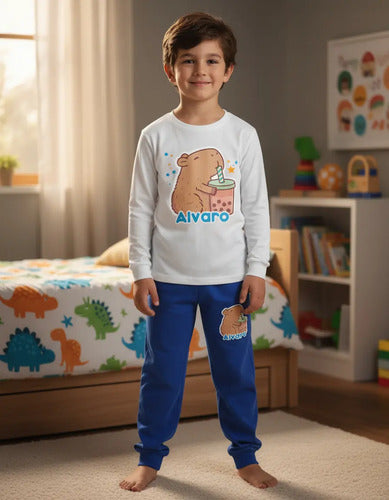 Pijama Largo Capibara Capybara Niños Personalizado Algodon