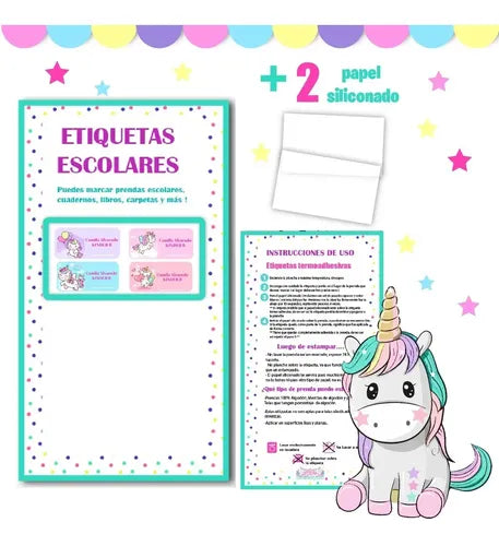 Etiquetas Para Marcar Ropa Y Utiles Escolares Unicornios Rosa Unica