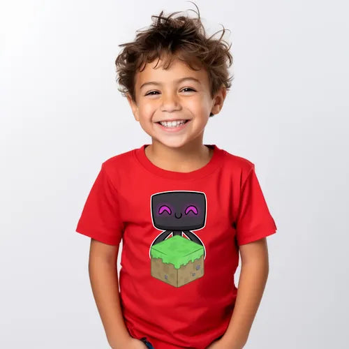 Polera Color Algodón 100% Niños Enderman Minecraft
