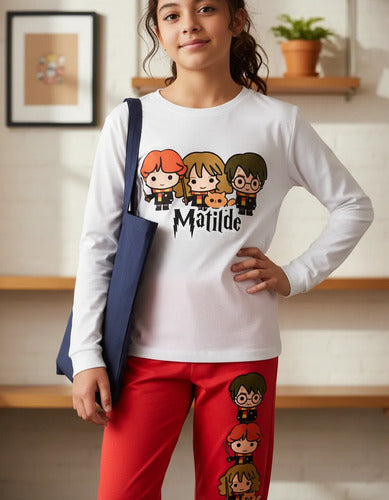 Pijama Largo Harry Potter Niñas -niños Algodón Personalizado