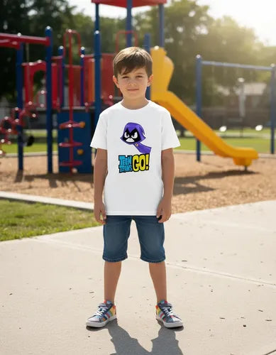 Polera Blanca Algodón 100% Niños Jovenes Titanes Raven