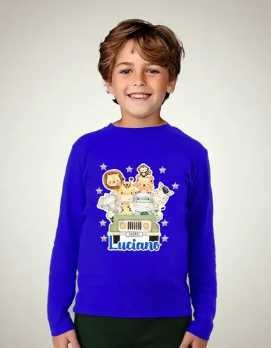 Polera Animales Safari Personalizada Niños Manga Larga