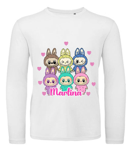 Polera Manga Larga Labubu Personalizada Niñas 100% Algodón