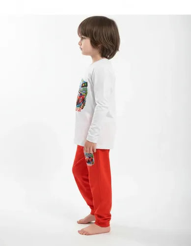 Pijama Largo Auto Car Rojo Niño Personalizado Algodón