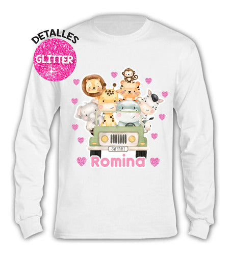 Polera Manga Larga Animales Safari Personalizada Algodon