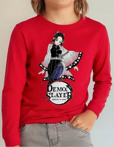 Polera Manga Larga Algodón Niñas Shinobi Demon Slayer