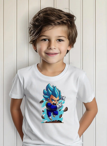 Polera Color Algodón 100% Niños Vegeta Dragon Ball