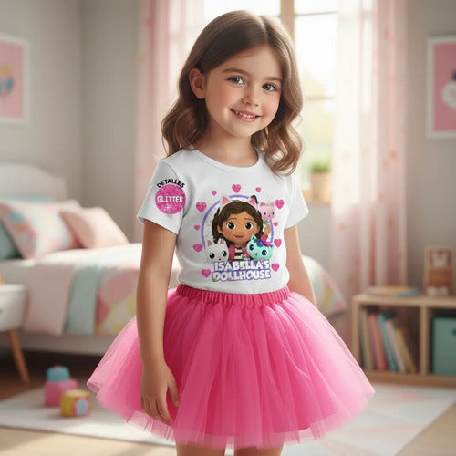 Disfraz Vestido La Casa De Gabby Personalizado Polera + Tutú Niñas Detalles Glitter