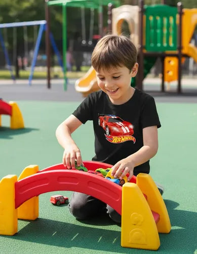 Polera Color Algodón 100% Niños Auto Rojo Hot Wheels