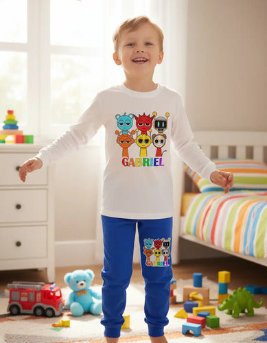 Pijama Largo Sprunki Niños Algodón Personalizado