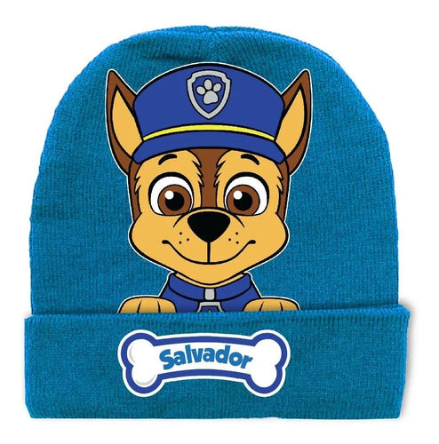 Gorro Lana Chase Paw Patrol Personalizado Niños  Azul Petróleo Talla Niños