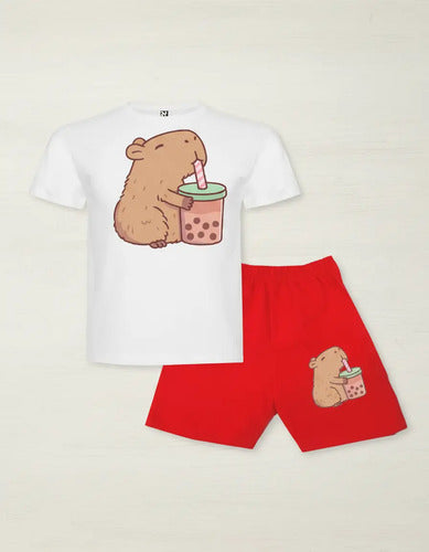Pijama Corto Niñoss Algodon Capibara Bebida Capybara